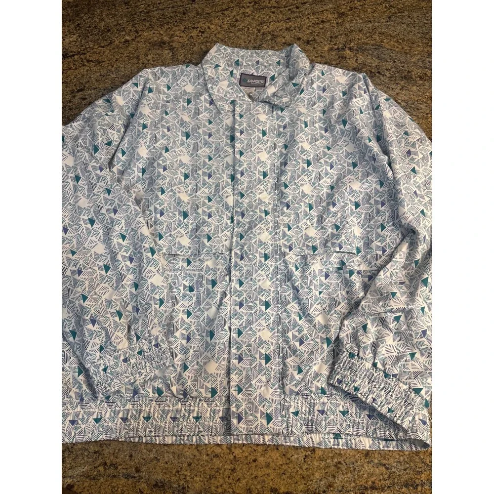 Vtg Langert Sports Wear Womens 2 Piece Set Geometric Windbreaker Jacket & Polo M